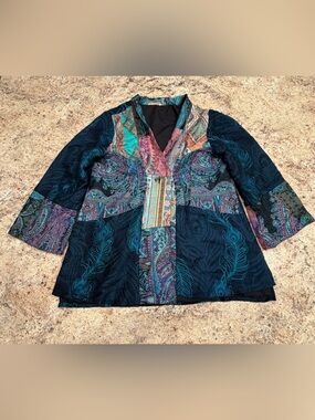 Soft Surroundings Size Small Boho Patchwork Tunic Jacket in Teal, Purple & Black